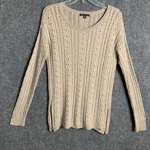 American Eagle Outfitters Tunic Sweater Women L Cable Stitch Mauve Beige Pull On - Picture 1 of 16